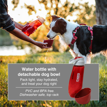 Product features: Gourd travel Water Bottle & dog water bowl with detachable dog bowl. PVC & BPA free. Dishwaser safe, top rack.